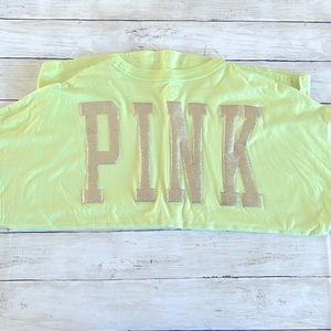 EUC VS Pink Varsity Tee-Beautiful Neon Green&Gold Glitter